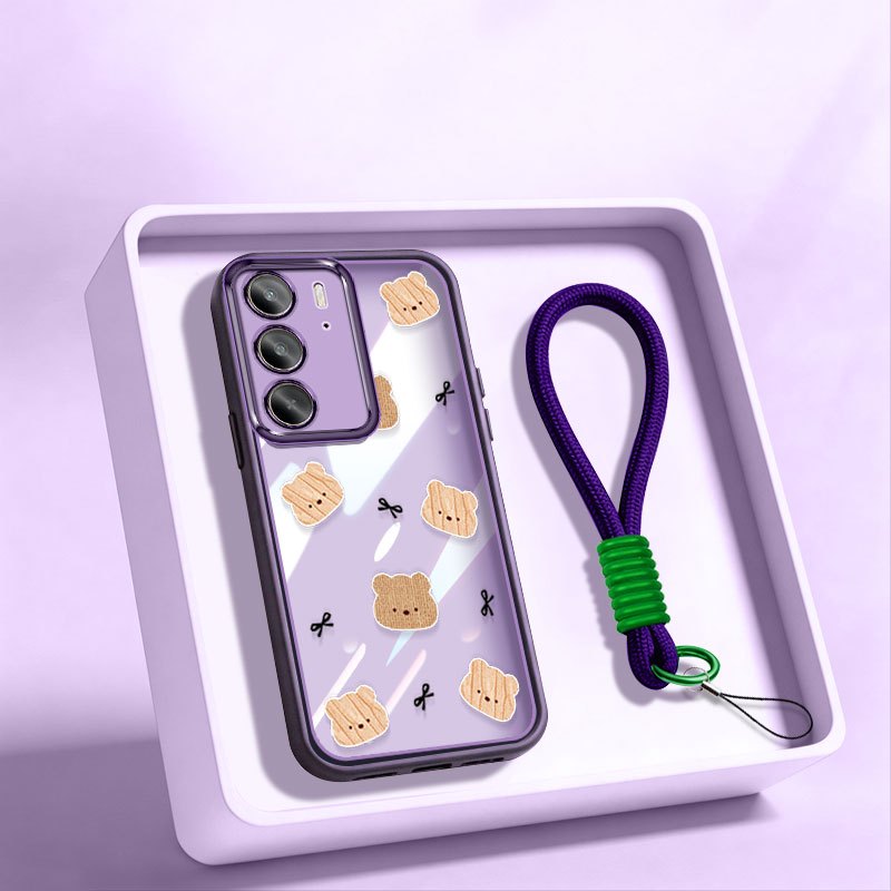 YBD เคสโทรศัพท์สําหรับ OPPO A5 A5i Pro 5G A6i A5M Soft TPU เกราะป้องกันบิสกิตหมีและแมวพร้อมเชือกเส้น