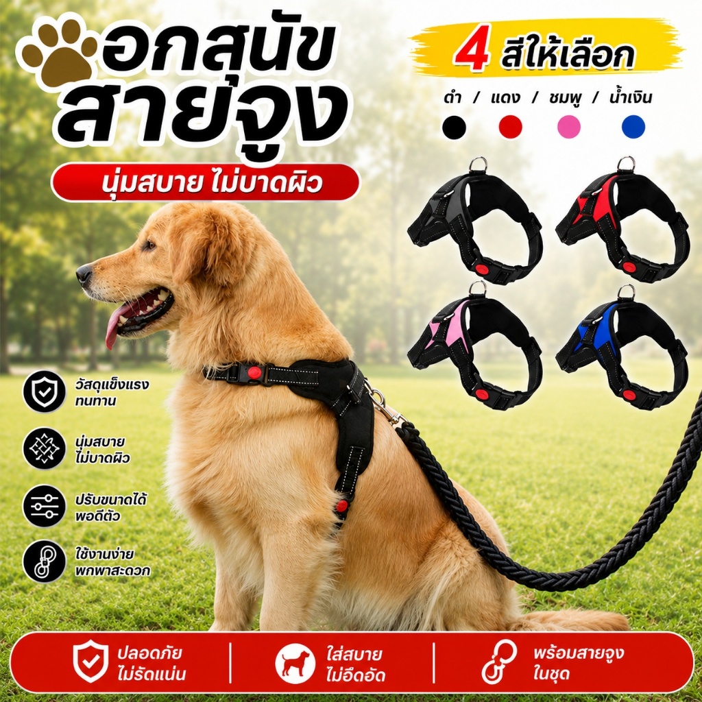 555PET เสื้อสุนัข  สื้อรัดอกสุนัข  พร้อมแถบสะท้อนแสง หัวเข็มขัดเปิดเร็วแข็งแรงและทนทาน ไม่มีเชือกรวมอยู่ด้วย