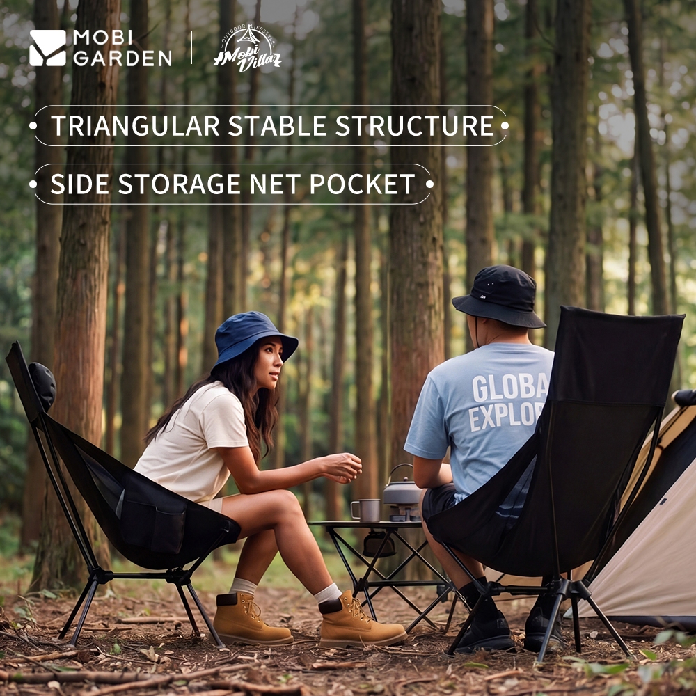 MOBI GARDEN เก้าอี้รองรับสูงโหลด-Bearing High Black Camping ง่ายต่อการจัดเก็บ