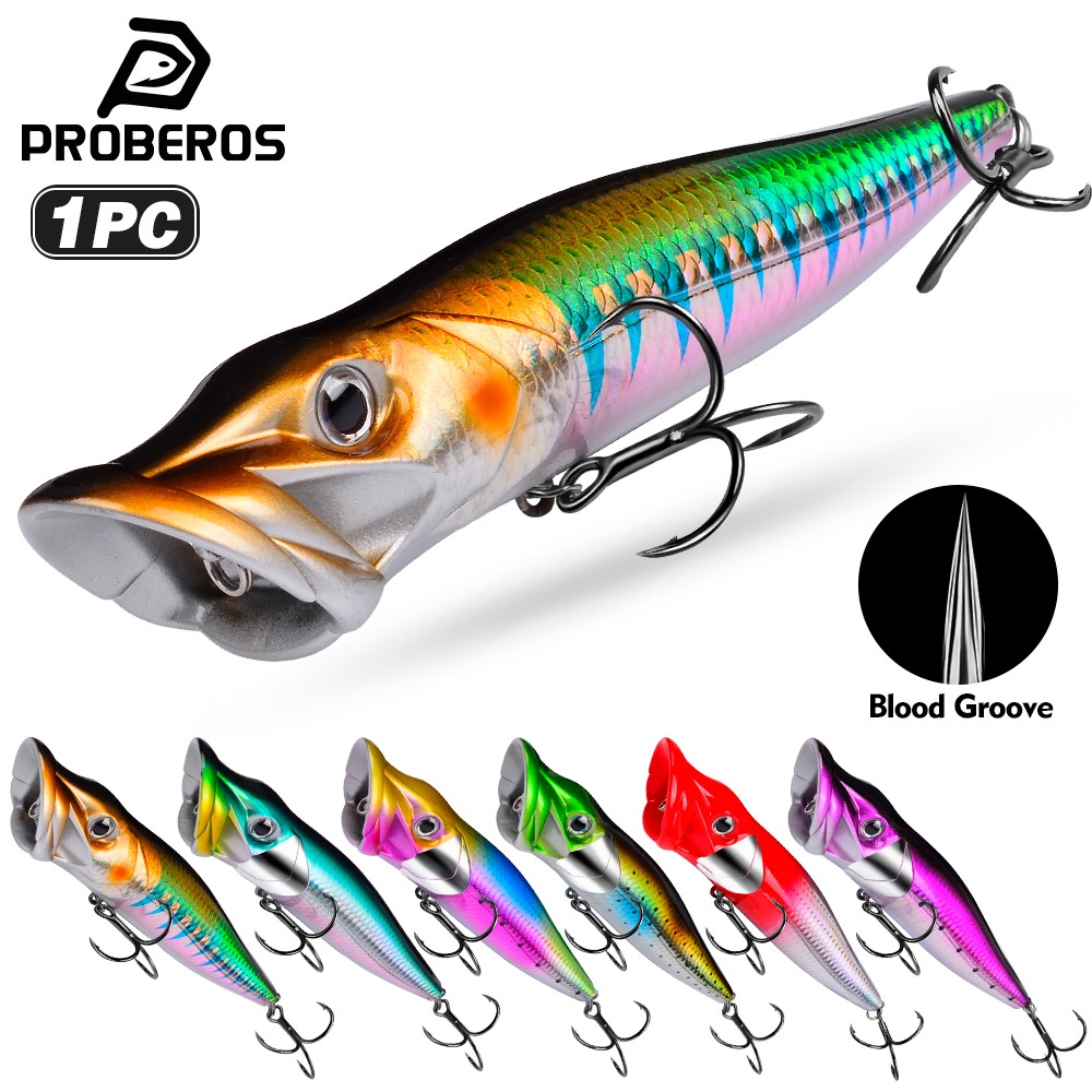 Proberos Topwater Floating Popper Lure, Wobbler Hard Wobbler Rattling เหยื่อ, 19g/50g Long Cast Surf