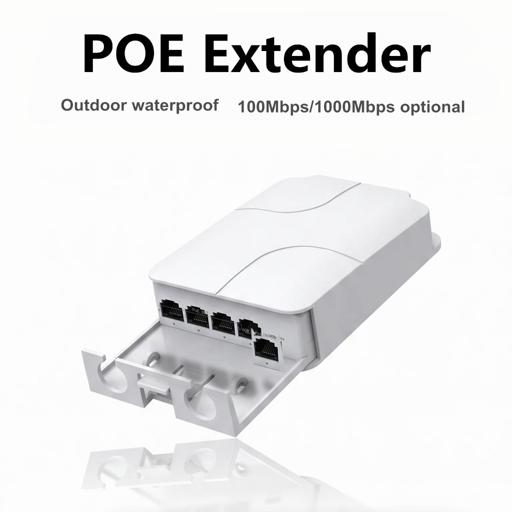 POE Extender กันน้ํากลางแจ้ง 200 ม. 100Mbps/1000Mbps 1 In 3 Out 48V POE Repeater