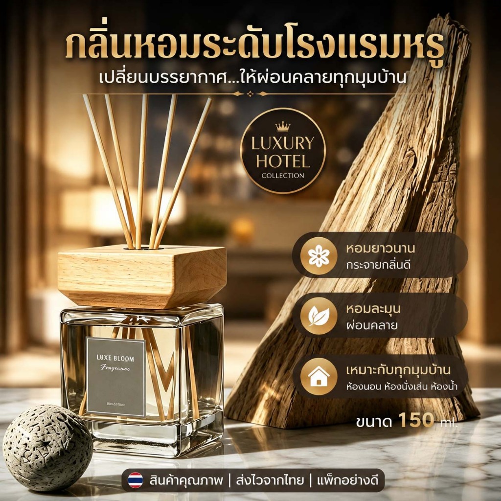 【500mlก้านไม้หอม】น้ำมันหอมระเหยจากพืช น้ําหอมห้อง กลิ่นหอมยาวนาน 180 วัน น้ำหอมกลิ่นเดียวกับโรงแรม