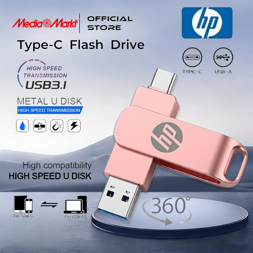 Hp แฟลชไดรฟ์ Type-C 2-in-1 OTG USB 3.0 ความเร็วสูง 256GB/512GB/1TB/2TB ทนน้ำ โลหะ 1TB 2TB USB Type-C OTG แฟลชไดรฟ์สําหรับโทรศัพท์มือถือแท็บเล็ตพีซี