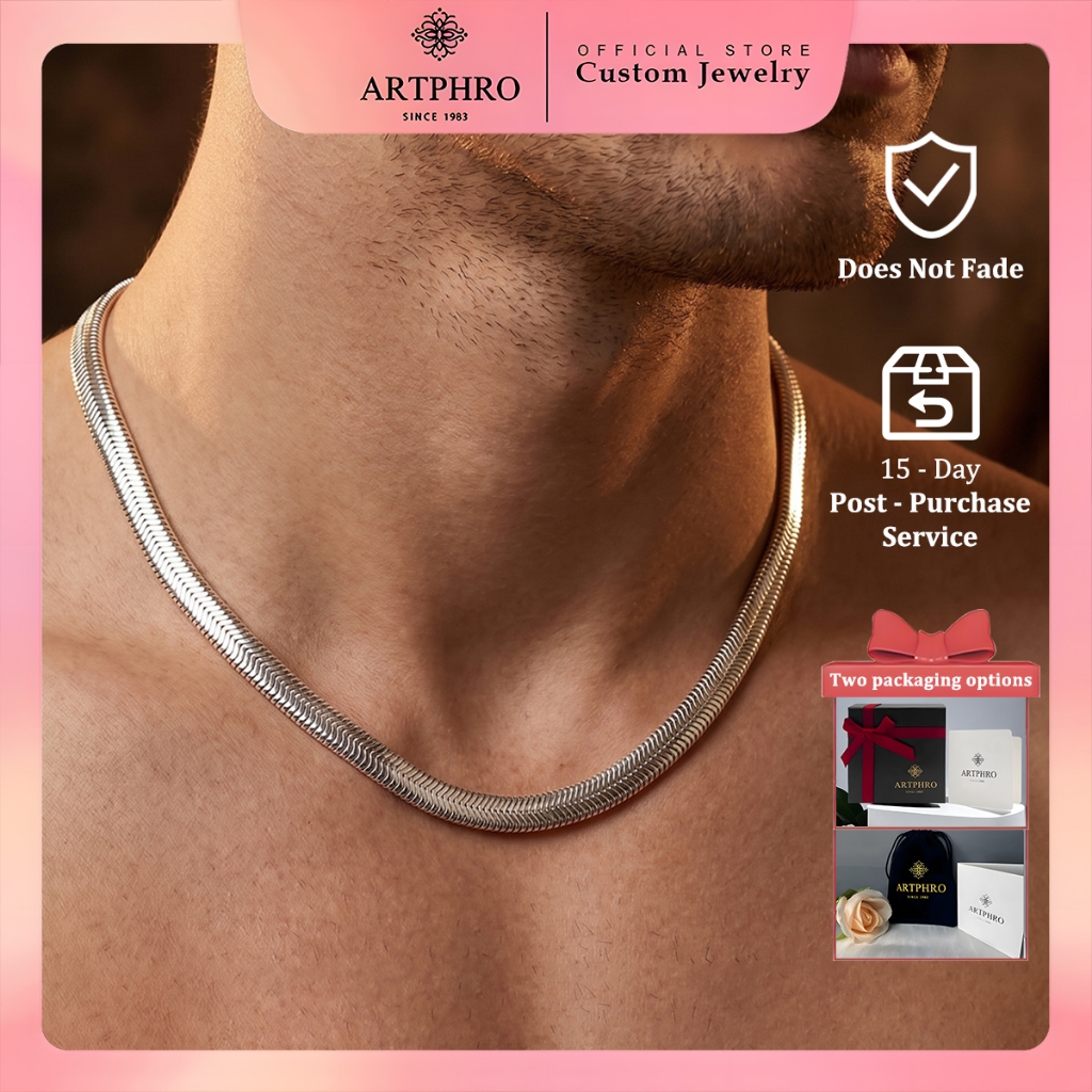 ARTPHRO สแตนเลสงูโซ่ไม่ขัดสร้อยคอสําหรับผู้ชายและผู้หญิง,เรียบง่ายโซ่ก้างปลาแบน,เครื่องประดับแฟชั่นของขวัญ