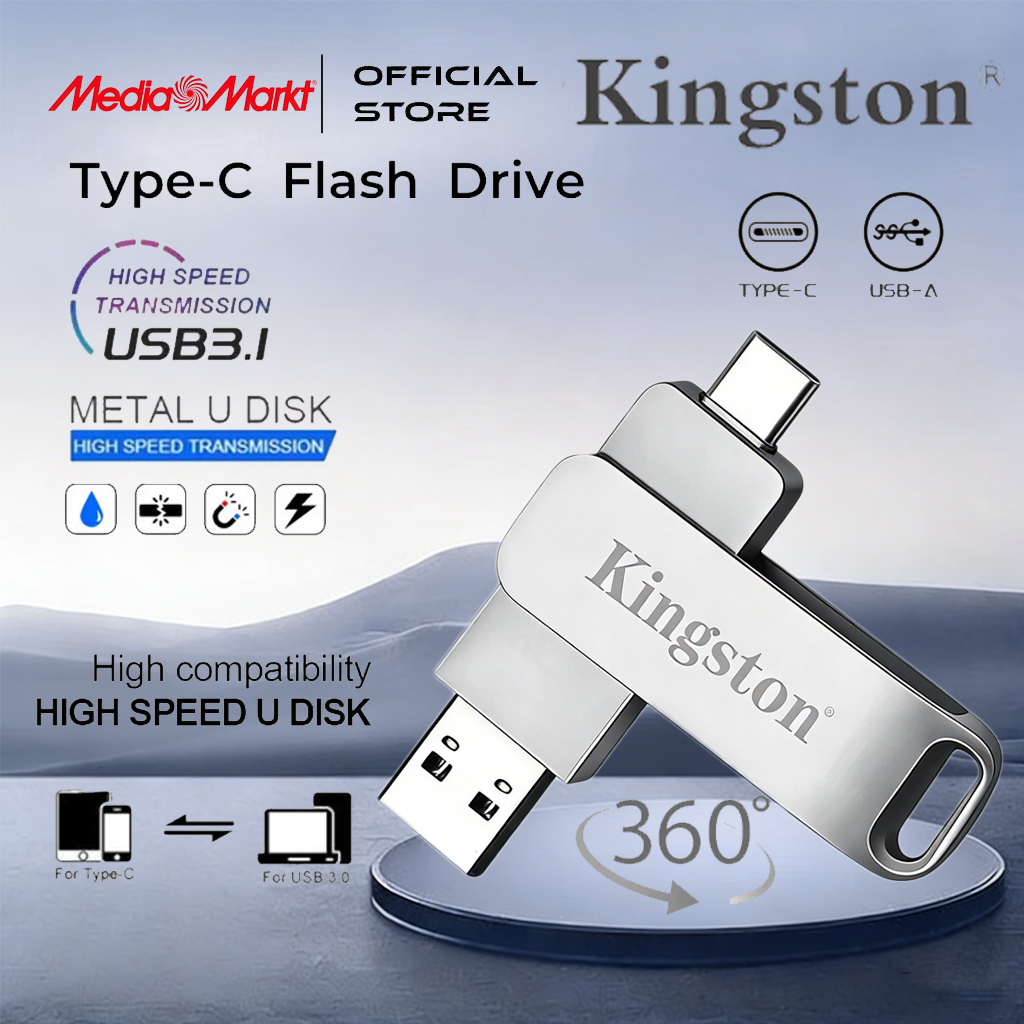 🔥รับประกัน 5 ปี🔥KIngston drive U Disk 2TB USB3.2 Type-c 4 in 1กันน้ํา ความเร็วสูง แฟลชไดรฟ์ แฟลชไดรฟ์โลหะ flashdrive Pendrive