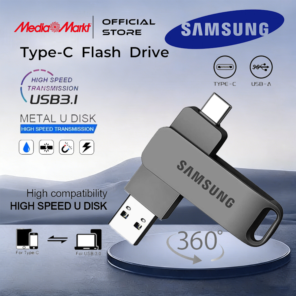 🔥รับประกัน 5 ปี🔥Samsung U Disk 2TB USB3.2 Type-c 4 in 1กันน้ํา ความเร็วสูง แฟลชไดรฟ์ แฟลชไดรฟ์โลหะ flashdrive Pendrive