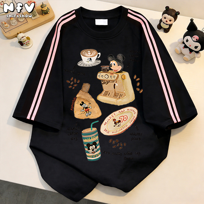 NFV เสื้อยืดแขนสั้นคอกลม✨แฟชั่นเกาหลี ลายพิมพ์มิกกี้เม้าส์ ใส่สบาย ระบายอากาศ ทรงหลวม แฟชั่น YG2727