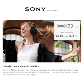 Sony WH-XB910N หูฟังไร้สายตัดเสียงรบกวน - EXTRA BASS, แบตเตอรี่ 30 ชั่วโมง, Bluetooth, ดีไซน์ครอบหู, หูฟังเกมมิ่งพร้อมไมโครโฟน - สีดำ/สีน้ำเงิน