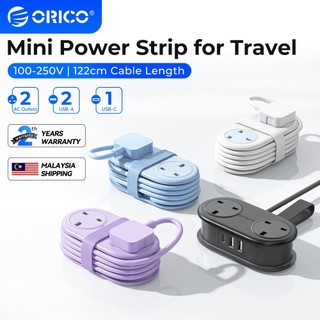 ORICO AP3 Travel-Ready Power Strip 15.5W with 2 AC Outlets & Dual USB Ports Slim Flat Plug Non-Surge Protector Cruise Ship Approved