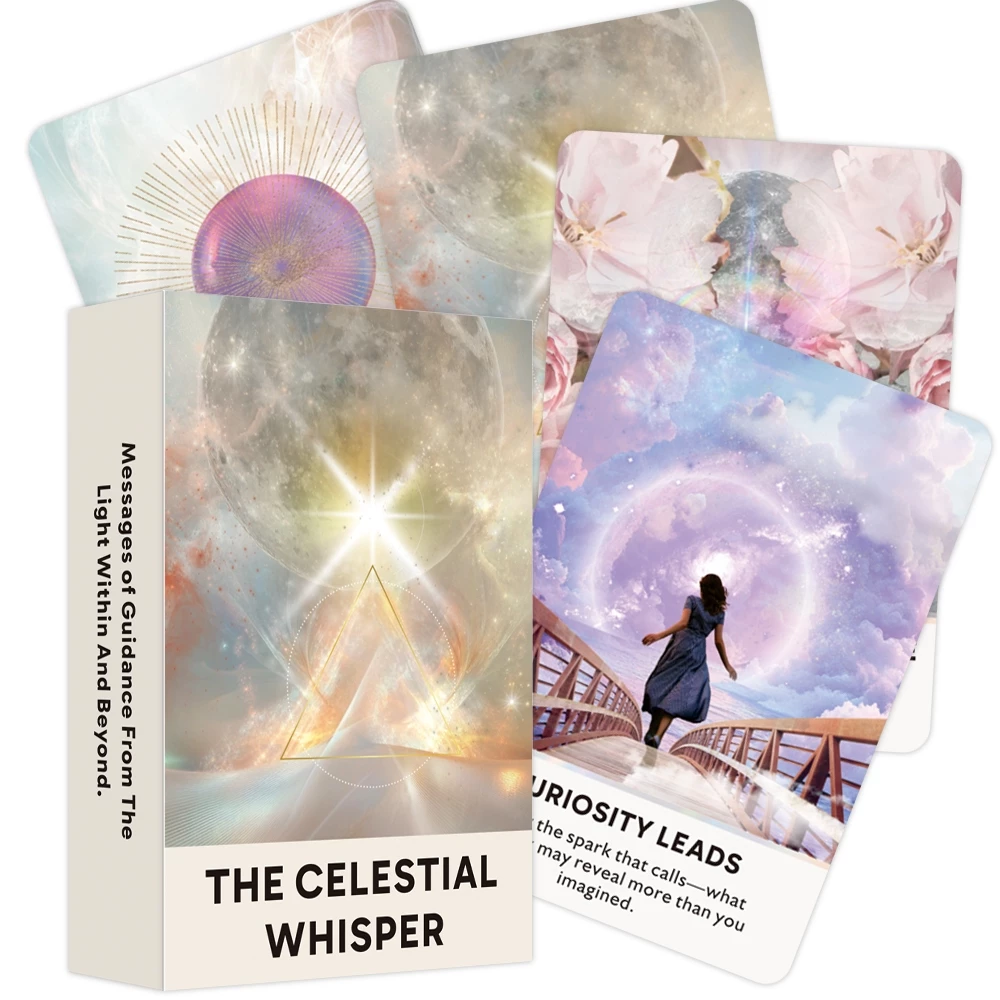 The Celestial Whisper Oracle Deck การ์ดข้อความภาษาอังกฤษ 50 ใบ ลายจักรวาลโทนอ่อน สำหรับอ่านรายวันและสมาธิ 12×8ซม. เหมาะสำหรับผู้เริ่มต้น