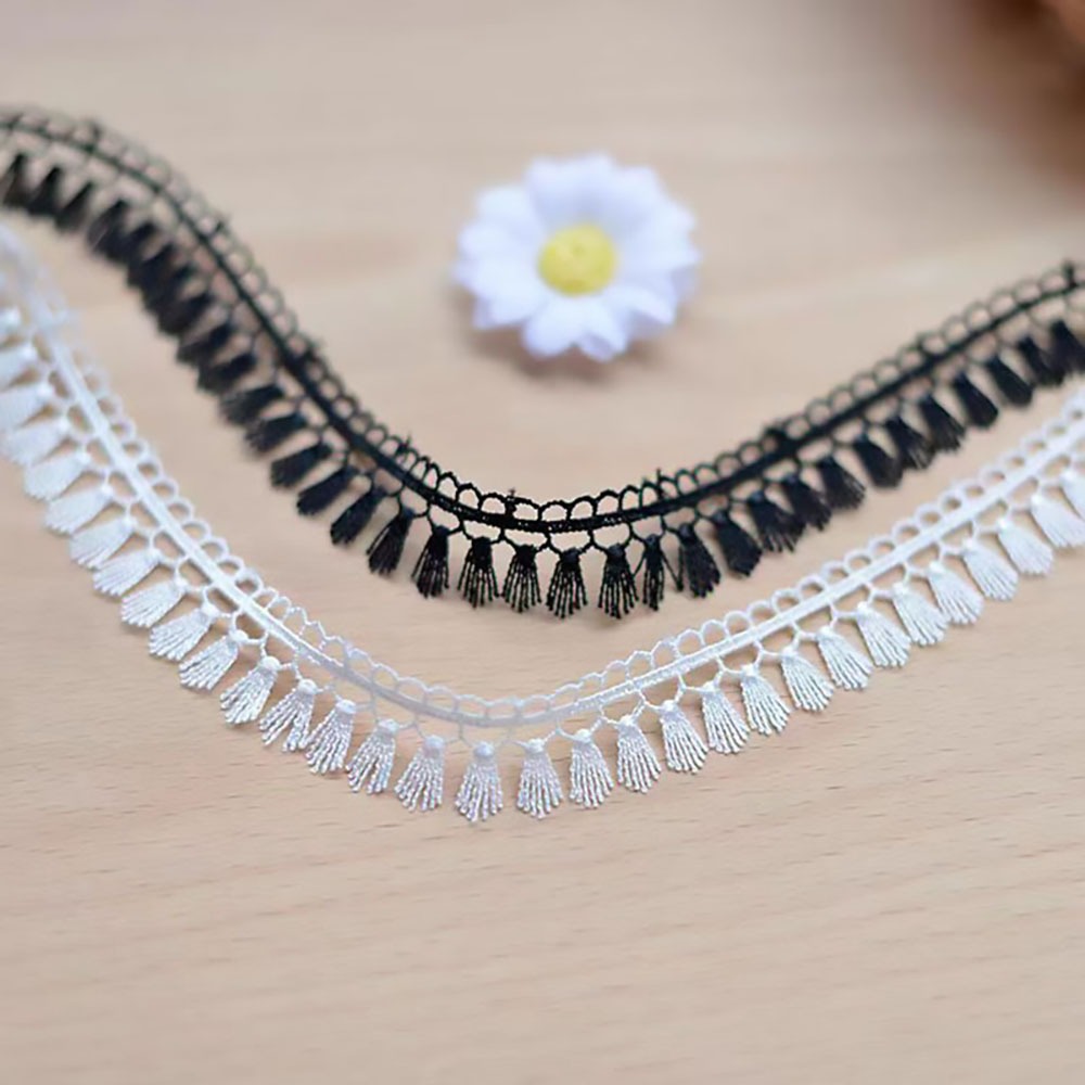 2Yards Vintage Fringe พู่ลูกไม้ Trim,สีดําสีขาวที่ละเอียดอ่อนหมึกที่ละลายน้ําได้สําหรับเย็บผ้า DIY