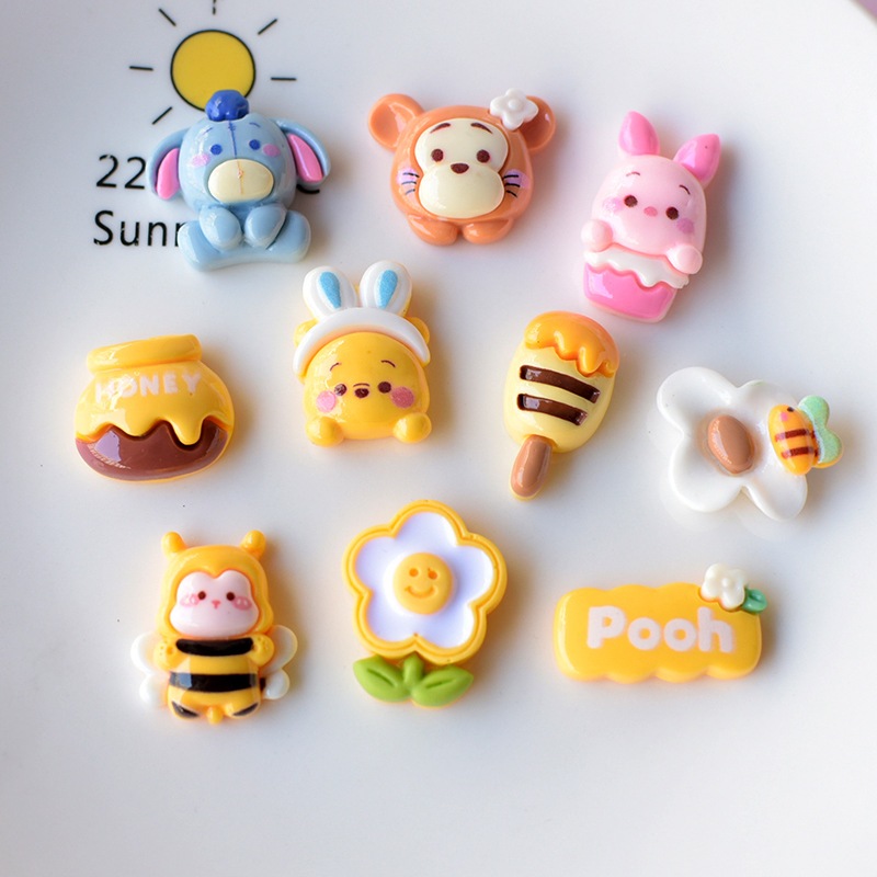 10ชิ้น/เซ็ต-ปุ่มรองเท้าเสน่ห์การ์ตูนหมีดอกไม้ผึ้งหลุมรองเท้าอุปกรณ์เสริมรองเท้าดอกไม้อุปกรณ์ตกแต่ง