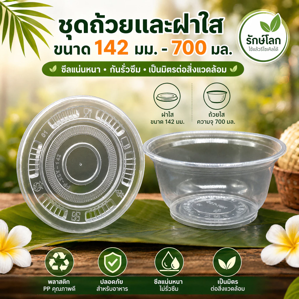 【สต็อกไทยพร้อมส่ง】TRAVELCUL ชามที่เป็นมิตรกับสิ่งแวดล้อมแบบทิ้ง 360/500/700/850 / 1000ML และฝาคลิเบอร์ 120/142, 1A / 1.5A / 2A / 3A / 4A ถ้วยจุ่มแบบทิ้ง(PP)