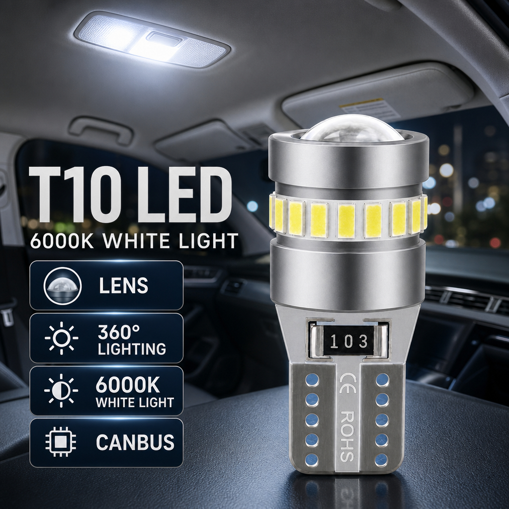 T10 หลอดไฟ LED เลนส์ CANBUS สัญญาณ Blinker ภายในรถที่จอดรถป้ายทะเบียนอ่านสัญญาณโคมไฟ