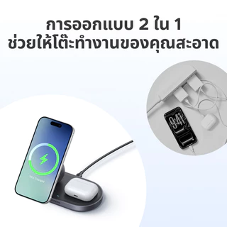 【Qi2】UGREEN 15W Max เครื่องชาร์จไร้สายแบบตั้งโต๊ะ 2-in-1 หูฟัง iPhone ชาร์จเร็ว 48° มุมคงที่ รองรับการชาร์จและการทํางานพร้อมกันสําหรับ iPhone 17 16 15 Pro Max