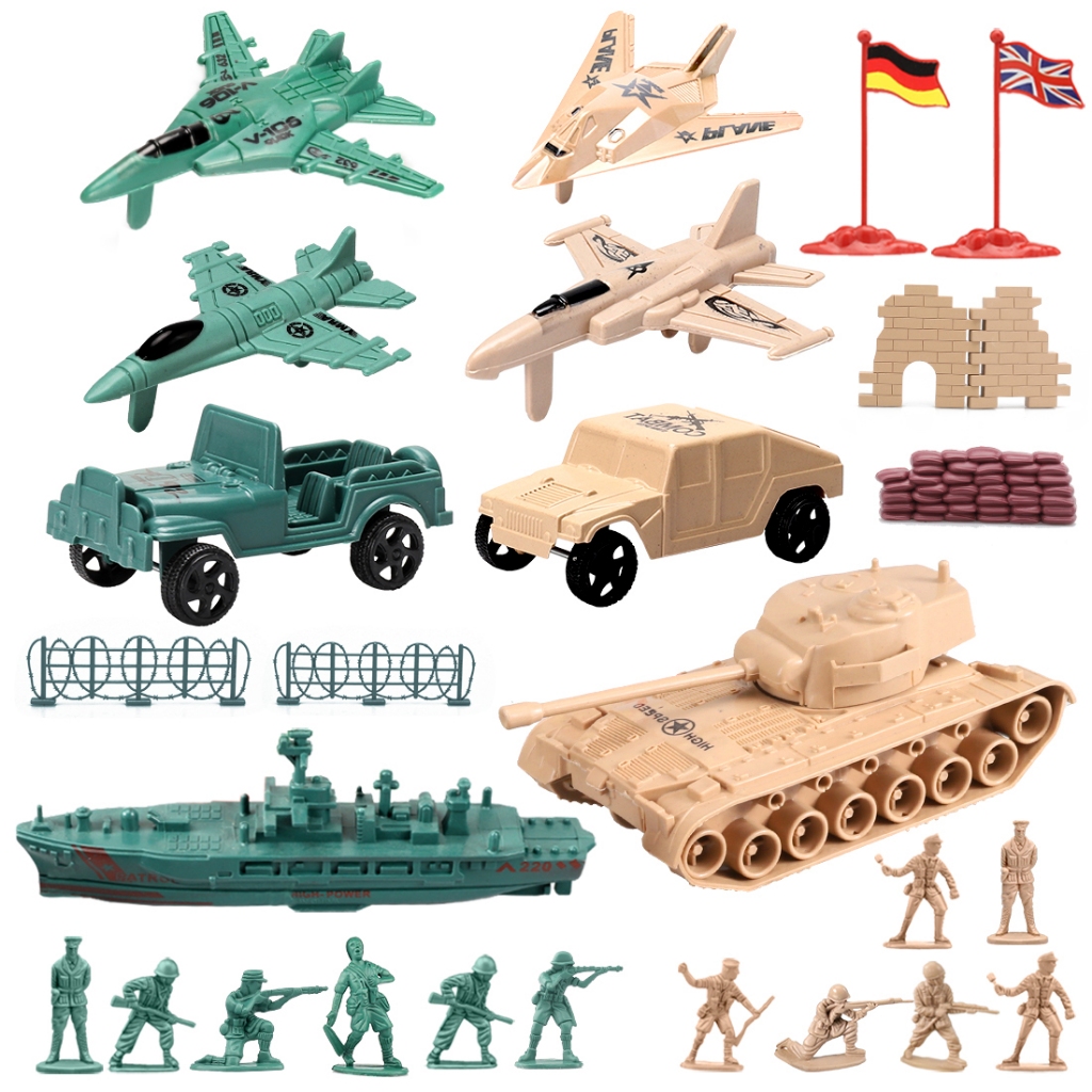 ViiKONDO Army Men Playset (30 ชิ้น/ถุง) ทหารของเล่นคลาสสิกใน Unique Poses พลาสติก Action Figure สนุกทหารรุ่นเรือ, ยานพาหนะ, เครื่องบิน, ธง