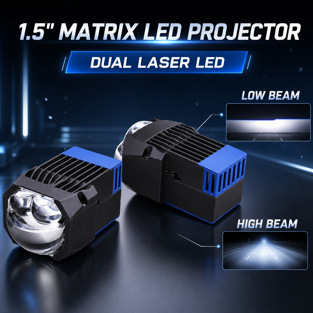 1.5 นิ้ว Double Laser Matrix LED โปรเจคเตอร์เลนส์ 6000K แสงสีขาว 12V 35W Hi/Lo Beam รถจักรยานยนต์รถ