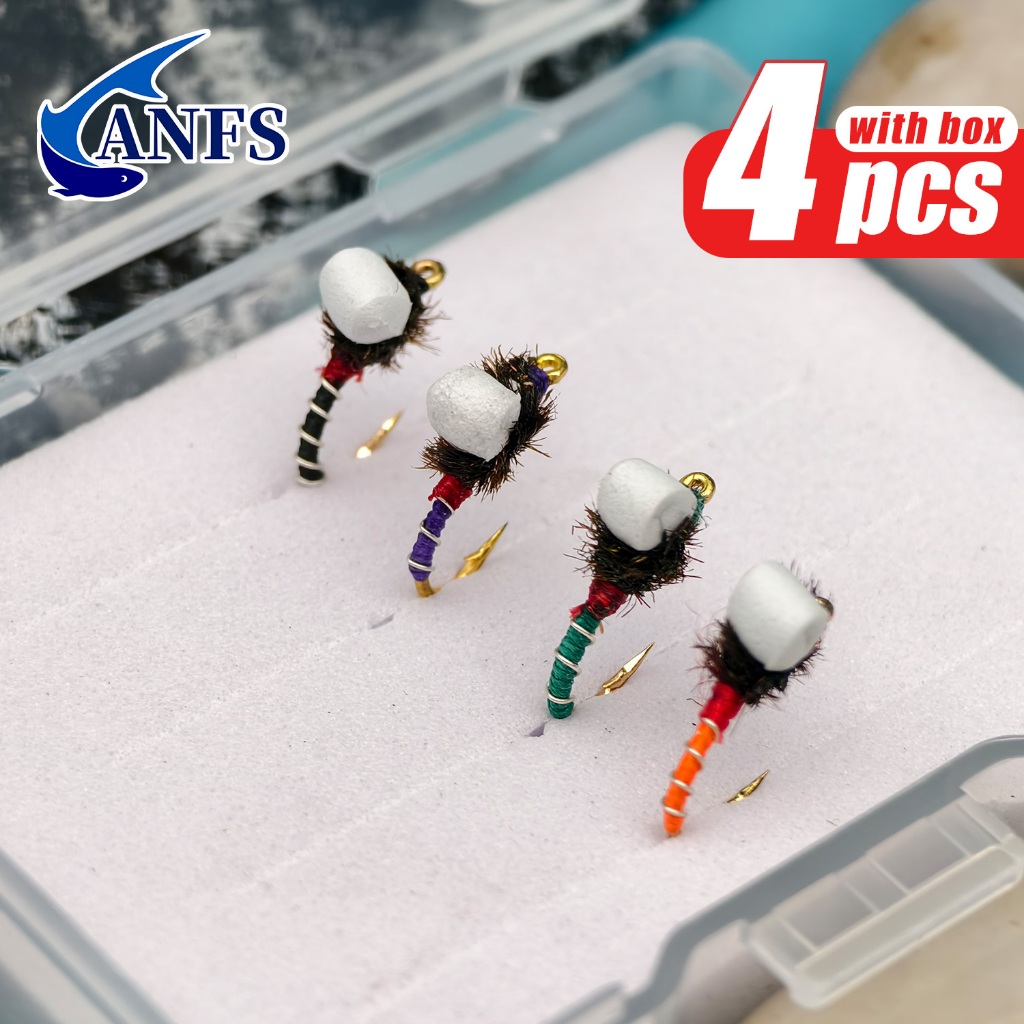 ผสมสี 4 แพ็คพร้อมกล่องบิน, กะพริบสายเอี๊ยม, แมลงวันปลาเทราท์, แมลงวันตกปลา