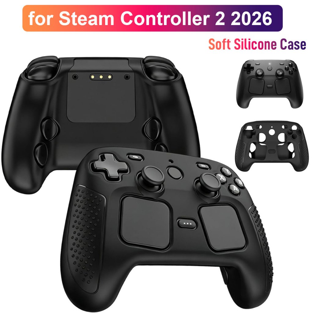 เคสป้องกันสําหรับอุปกรณ์เสริม 2026 Steam Controller 2, ปลอกซิลิโคนพร้อม Comfort Grip Black Shell Skin
