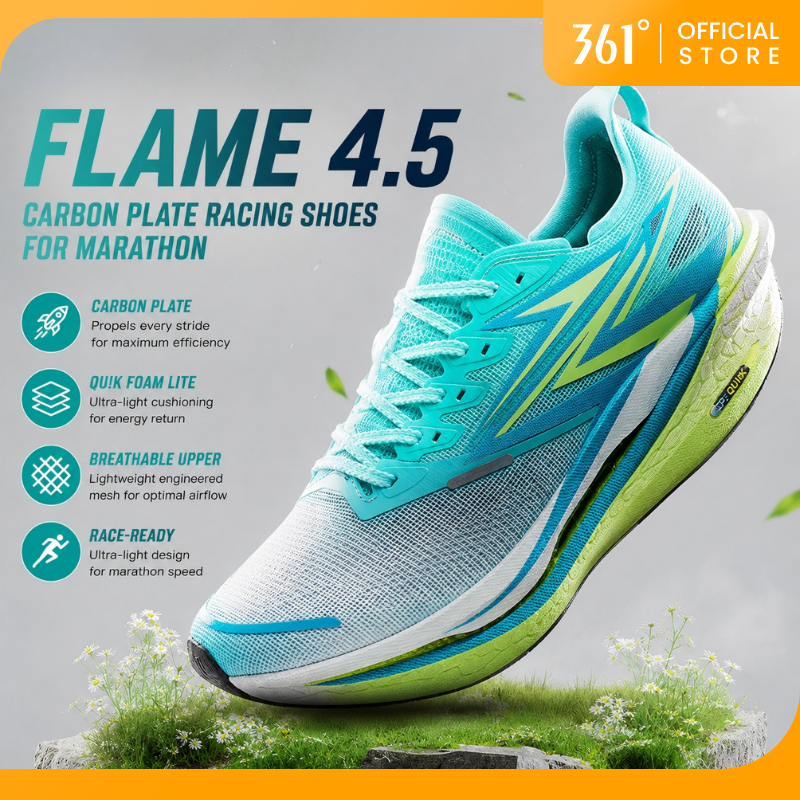 361 Degrees Flame 4.5 รองเท้าวิ่งมาราธอนแบบแผ่นคาร์บอนระดับมืออาชีพ รองเท้ากีฬาระบายอากาศดูดซับแรงกระแทกสำหรับผู้ชายและผู้หญิง 672532221