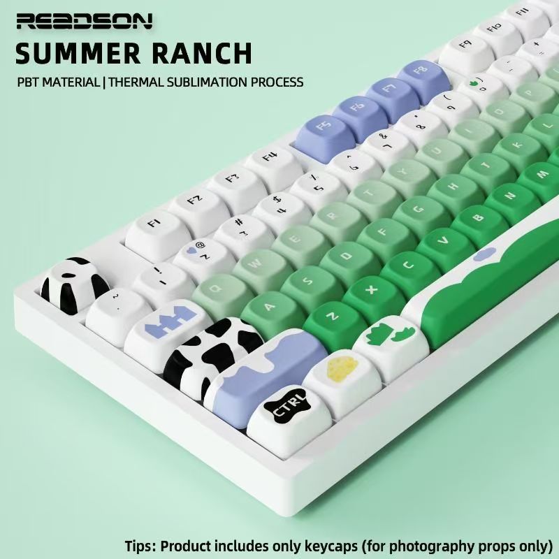ปุ่มกดเท่านั้นส่วนบุคคลน่ารักนมฟาร์ม Keycaps MOA โปรไฟล์ PBT ระเหิดสําหรับ DIY แป้นพิมพ์สําหรับเล่นเกมที่กําหนดเอง RK/Anne Pro 2 AULA/RK ROYAL KLUDGE/Logitech/GOOJODOQ