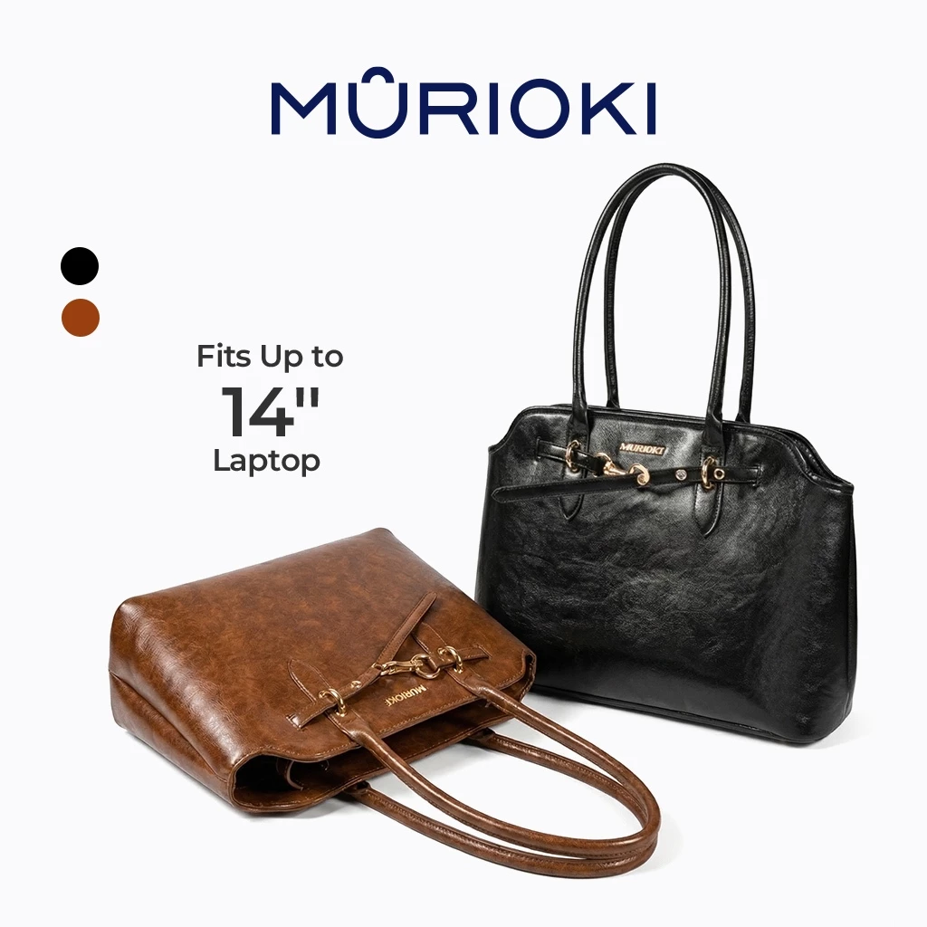 【14" 】MURIOKI กระเป๋าหนัง กระเป๋าสะพายข้างผู้หญิงกระเป๋าหนัง 14“Laptop Tote Bag เอกสาร ผู้หญิง , L1050 -Claire (38*28*12.5cm)