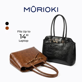 【14" 】MURIOKI กระเป๋าหนัง กระเป๋าสะพายข้างผู้หญิงกระเป๋าหนัง 14“Laptop Tote Bag เอกสาร ผู้หญิง , L1050 -Claire (38*28*12.5cm)
