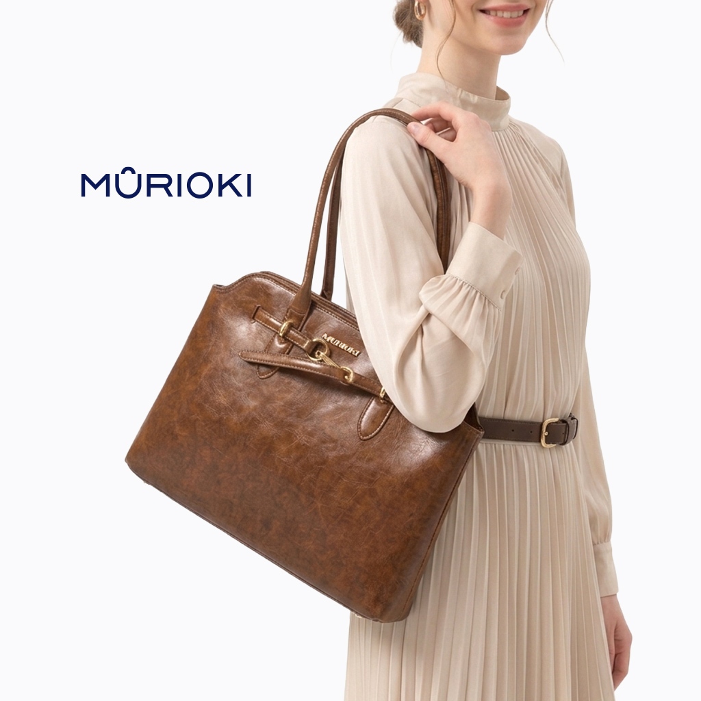 【14" 】MURIOKI กระเป๋าหนัง กระเป๋าสะพายข้างผู้หญิงกระเป๋าหนัง 14“Laptop Tote Bag  กระเป๋าเอกสาร ผู้หญิง  , L1050 -Claire (38*28*12.5cm)