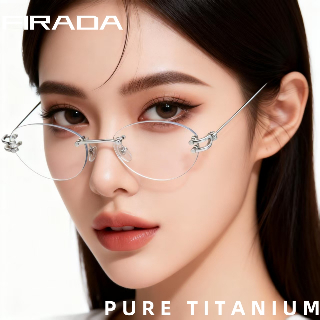 FIRADA 2026 แฟชั่นไทเทเนียมบริสุทธิ์สแควร์แว่นตารูปไข่ Retro Luxury แว่นตาธุรกิจ Frameless กรอบแว่นตาสําหรับผู้หญิง 25089WK