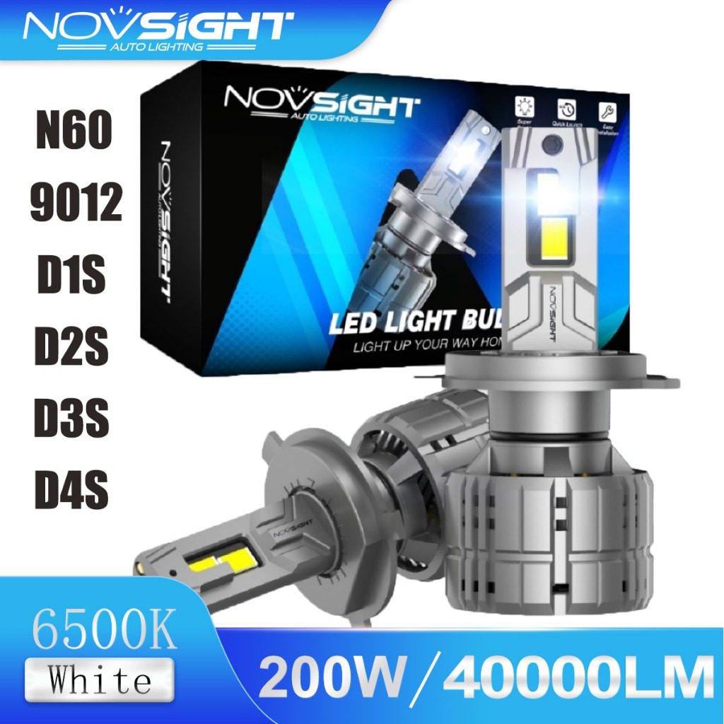 Novsight N60 High-Power 200W 40000LM ไฟหน้ารถ LED พร้อม 6500K แสงสีขาวสว่าง, IP68 กันน้ํา, CANBUS, ป