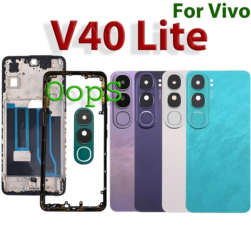เต็มรูปแบบสําหรับ VIVO V40 Lite แบตเตอรี่ฝาหลังกรอบกลาง + กรอบด้านหน้า LCD + กรอบเลนส์กล้อง + ปุ่ม