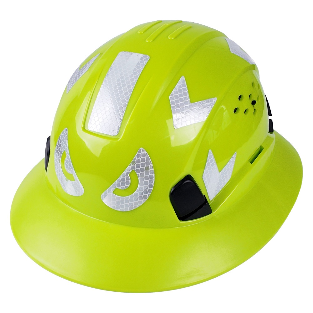 ANSI หมวกกันน็อคแบบเต็มหน้าสติกเกอร์สะท้อนแสง HDPE Vented Construction หมวกแข็งบังแดดวิศวกรรมกู้ภัยหมวกป้องกัน