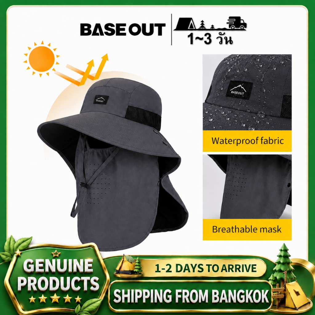 BASE OUT หมวกกันแดดกลางแจ้งฤดูร้อนพร้อมหน้ากากสำหรับผู้ชายและผู้หญิง