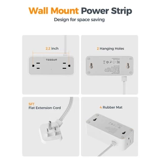 TESSAN ปลั๊กไฟพ่วง USB+Type-C หัวแบนบาง ปลั๊กอเนกประสงค์ มีมอก. แท้ สำหรับเดินทาง ทนทาน