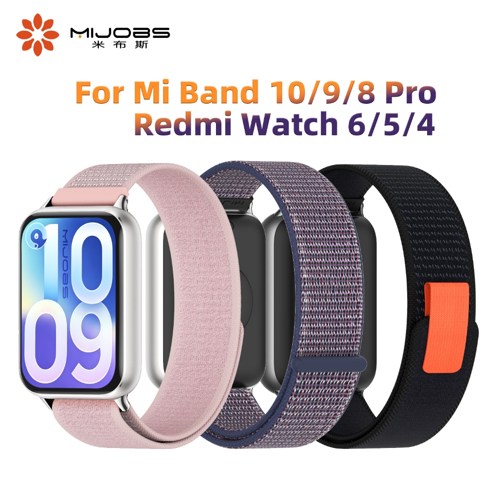 MIJOBS สายนาฬิกา สำหรับ Mi Band 10 Pro / 9 Pro สายไนลอนสำหรับ Redmi Watch 6 5 4 พร้อมตัวเชื่อมต่อโลหะ สำหรับ Mi Band 8 Pro สายรัดไนลอนแบบ Alpine Trail Loop แบบถัก สำหรับ Redmi Watch 5 อุปกรณ์เสริมสำหรับเปลี่ยน