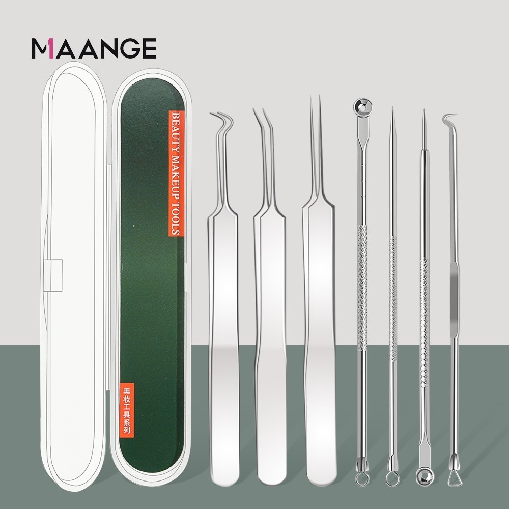 MAANGE 7 ชิ้น ชุดรักษาสิวแบบพกพา  เหมาะสำหรับสิวหัวดำและสิวหัวขาว บรรจุกล่อง 3044