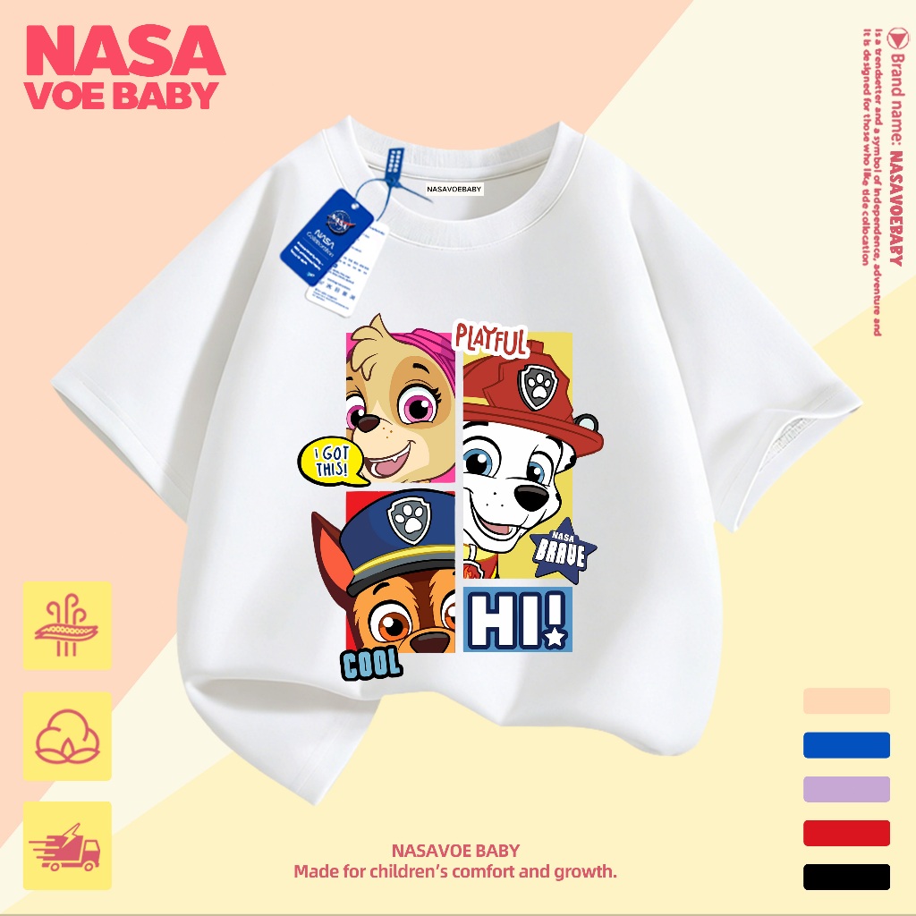 【ส่งเร็ว 24ชม】 เสื้อยืดเด็ก ลายการ์ตูน Paw Patrol ไม่ต้องรีด จัดส่งจากไทย 1-13 ปี