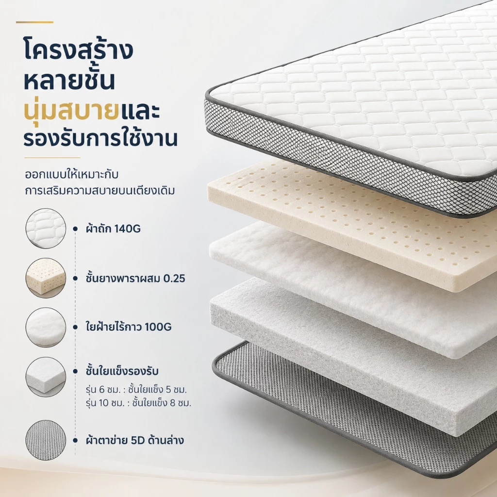 BlueWhite ที่นอนยางพารา รองรับสรีระ ลดอาการปวดหลัง 3/4/5/6 ฟุต thumbnail 5