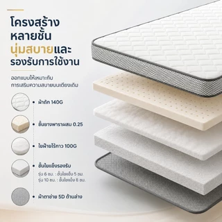 BlueWhite ที่นอนยางพารา รองรับสรีระ ลดแรงกดทับ นุ่มแน่น 3/4/5/6ฟุต ลดอาการปวดหลัง COD