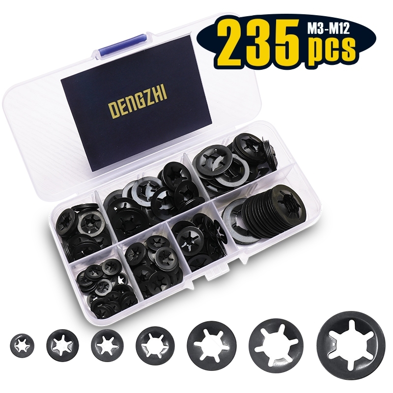 235 ชิ้น, เครื่องซักผ้า Starlock ฟันภายใน Quick Speed Locking Washer Assortment Kit, 7 ขนาด Push On Speed Clips Fasteners Assortment Kit
