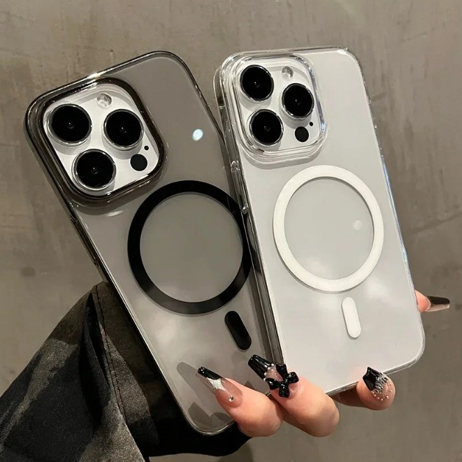 คริสตัลหรูหราโปร่งใส Matte อะคริลิคแม่เหล็กชาร์จไร้สายสําหรับ iPhone 16 15 14 13 12 11 Pro Max Plus กันกระแทก Clear Hard PC กรณีปกหลังความงาม
