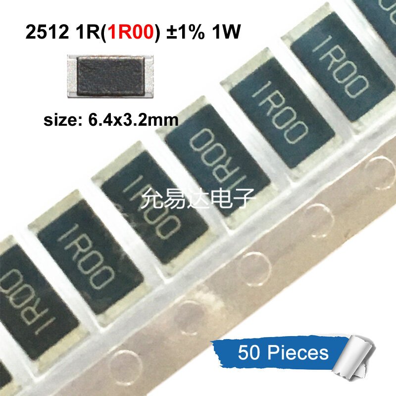 ตัวต้านทานชิป SMD 50 ชิ้น 2512 1R00 1R 1 โอห์ม 1% 1W 6.4x3.2 มม.