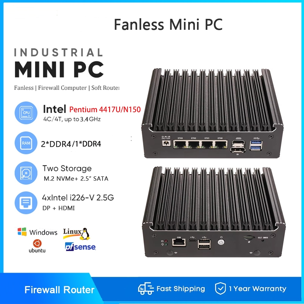 12th Gen Intel N150 N100 N95 Quad Core Soft Router 4 x Intel i226-V 2.5G Router พร้อม DDR4 NVMe HDMI DP Type C OPNsense pfSense Firewall Appliance เครื่องใช้ไฟฟ้า AES-NI สําหรับประเทศไทย