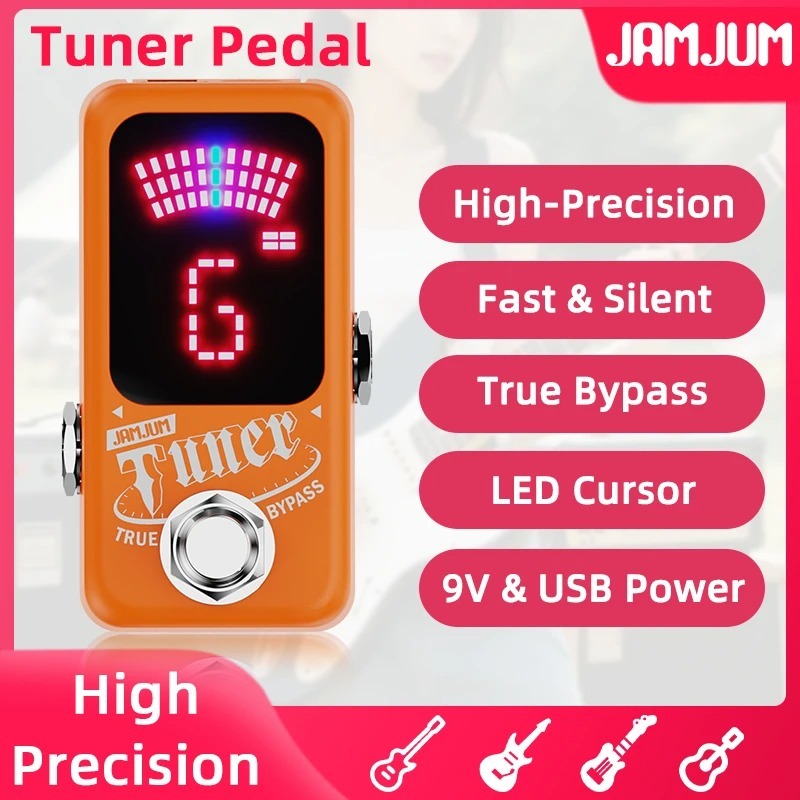 JAMJUM Tuner Mini Chromatic Tuner Pedal จอแสดงผล LED True Bypass 9V Dc High-Accuracy Tuner สําหรับกี