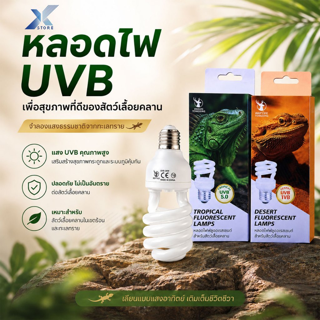 Xstore หลอดไฟสัตว์เลื้อยคลาน แบบเกลียว UVB สูง จำลองแสงแดดธรรมชาติ ประหยัดไฟ