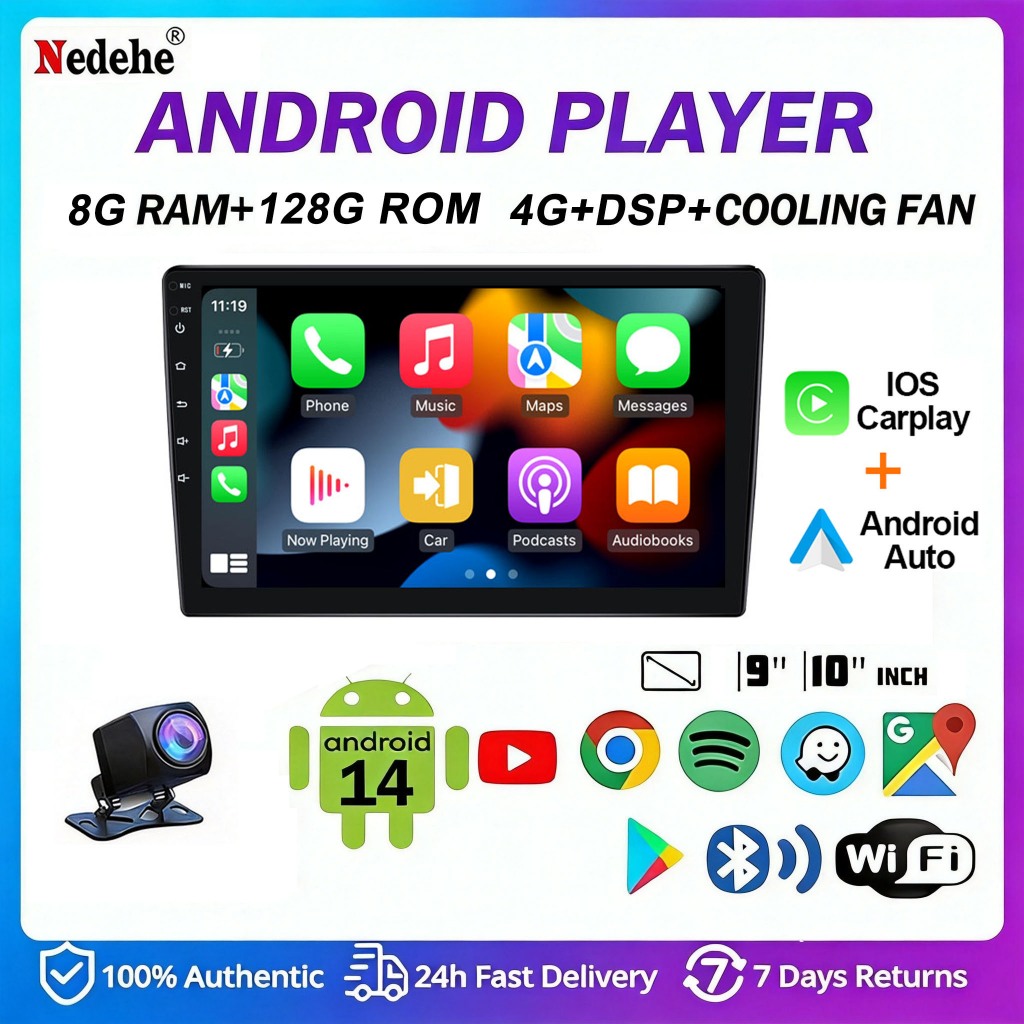 7862 เครื่องเล่น Android 8GB RAM 128GB ROM Carplay Android Auto Universal 2-Din เครื่องเล่นมัลติมีเด