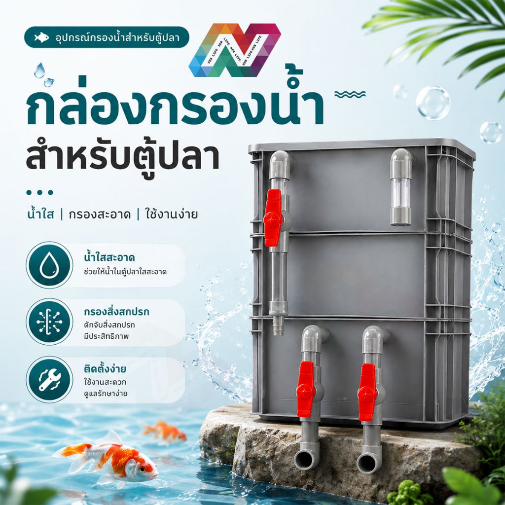 New Life กล่องกรองน้ำแบบหยด DIY สำหรับตู้ปลา สามารถปรับระดับการไหลของน้ำได้ ช่วยลดกลิ่นไม่พึงประสงค์
