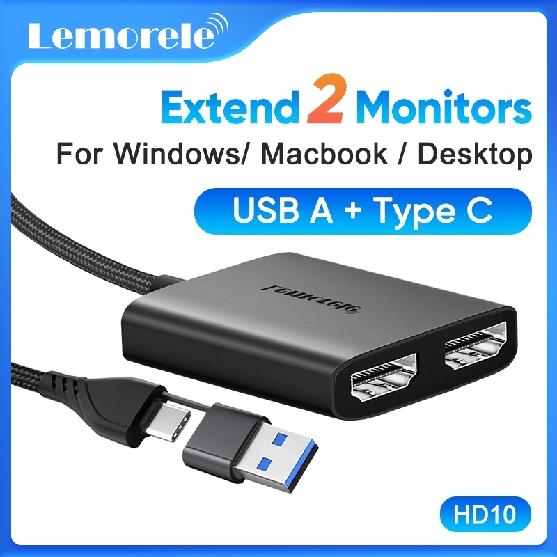 Lemorele HD10 Type C & USB เป็น Dual Hdmi Splitter Adapter Monitor Extender สําหรับ MAC แล็ปท็อปคอมพิวเตอร์เดสก์ท็อป