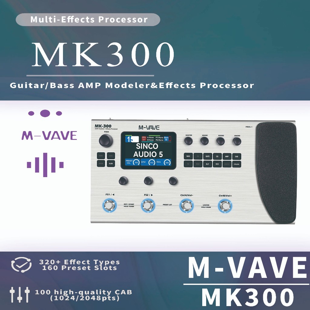 M-VAVE MK 300 Multi-Effect Modeler Capturer กีตาร์เบสโปรเซสเซอร์ M Vave MK300 MVave MultiEffect