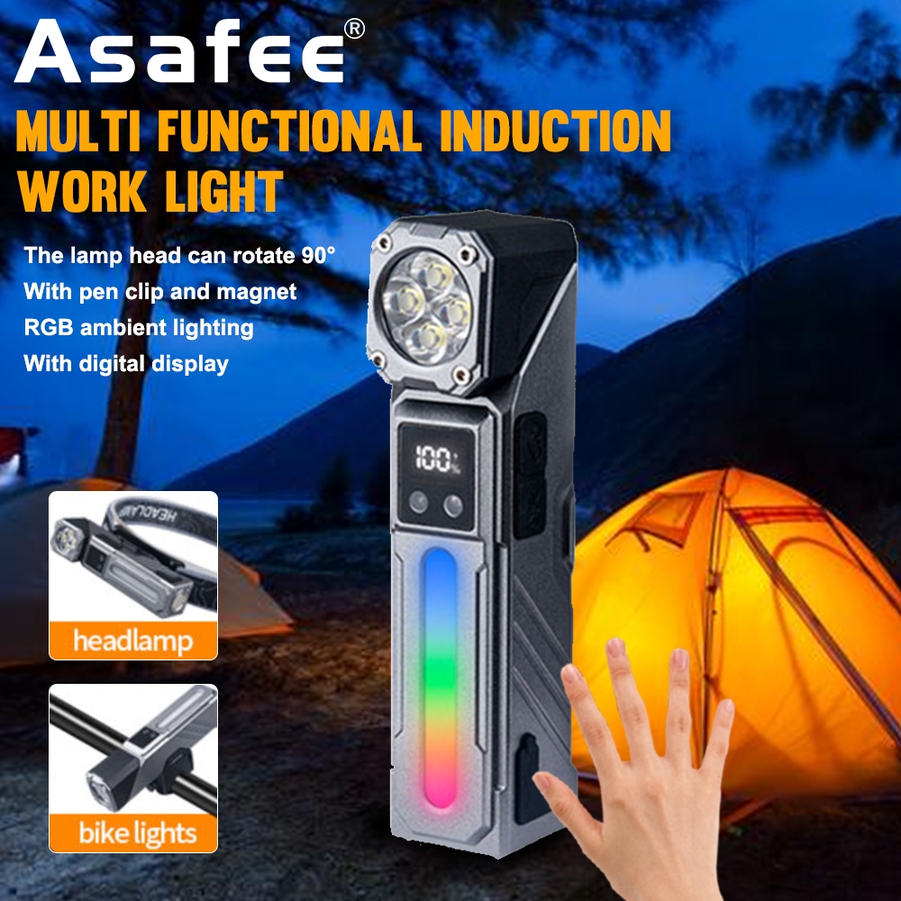 ASAFEE T130 ไฟฉายมุม LED + RGB ชาร์จ 200M ช่วงแม่เหล็กดูดแบบพกพามินิมัลติฟังก์ชั่นไฟฉายกลางแจ้ง